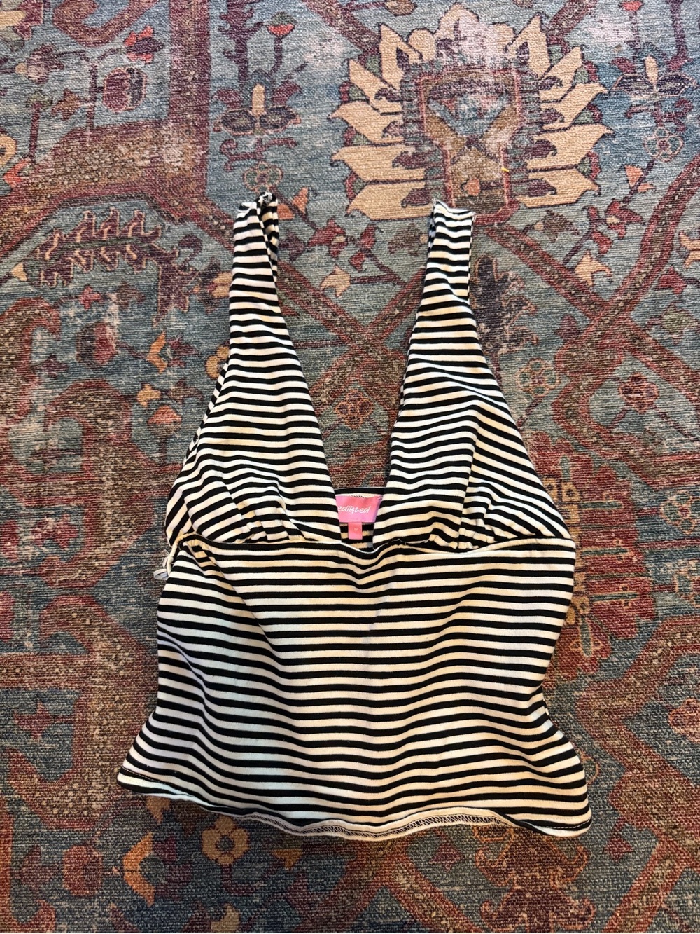 Edikted Black & White Striped Halter Top